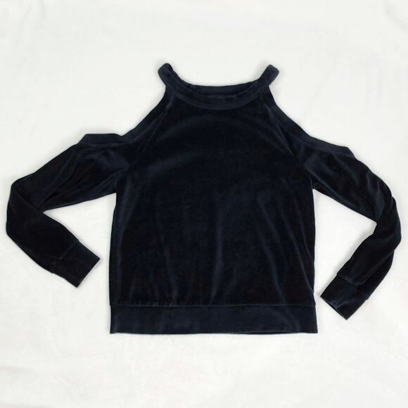 Zella Tops - Zella Velour Cold Shoulder Top Women S Cara Black Long Sleeve Soft Fabric